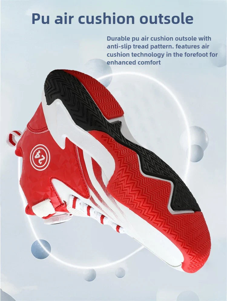 Kids Basketball Shoes Boys Rotary Buckle Sneakers Non-slip Child Trainer Basket Shoes Outdoor Children Sport Running Footwear