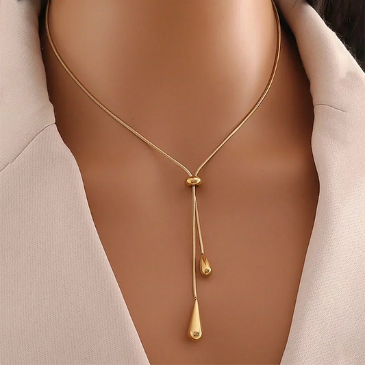 Stainless Steel Pull Adjustable Water Drop Shape Tassel Charm Necklace Fashion Personality High-Grade Jewelry Gifts