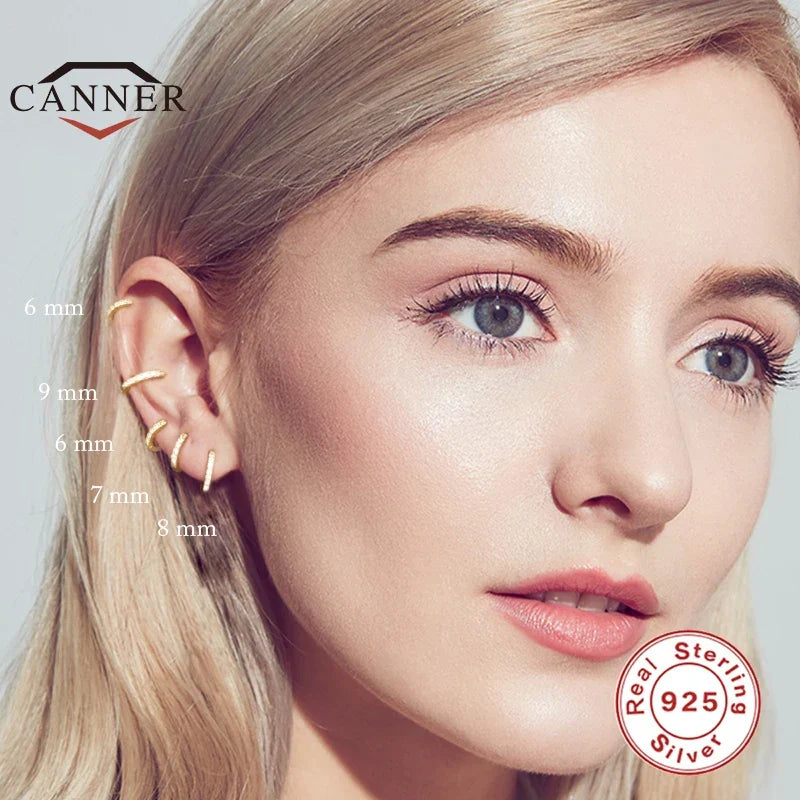6/7/8/9mm Real 925 Sterling Silver Zircon Hoop Earrings for Women Huggie Earring Piercing Earings Jewelry Pendientes