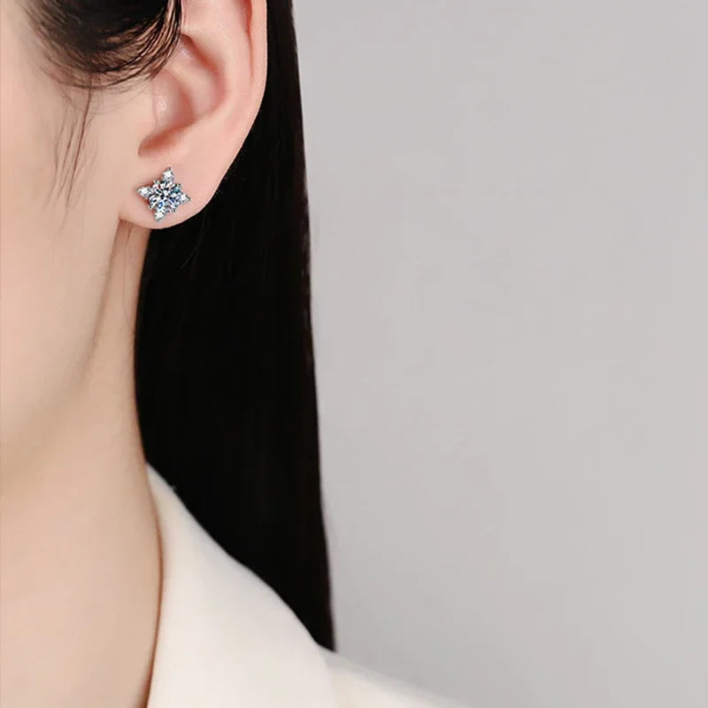 1ct 6.5mm D Color Moissanite Earrings 925 Sterling Silver  with White Gold Plated Stud Earring Wedding Jewelry for Women