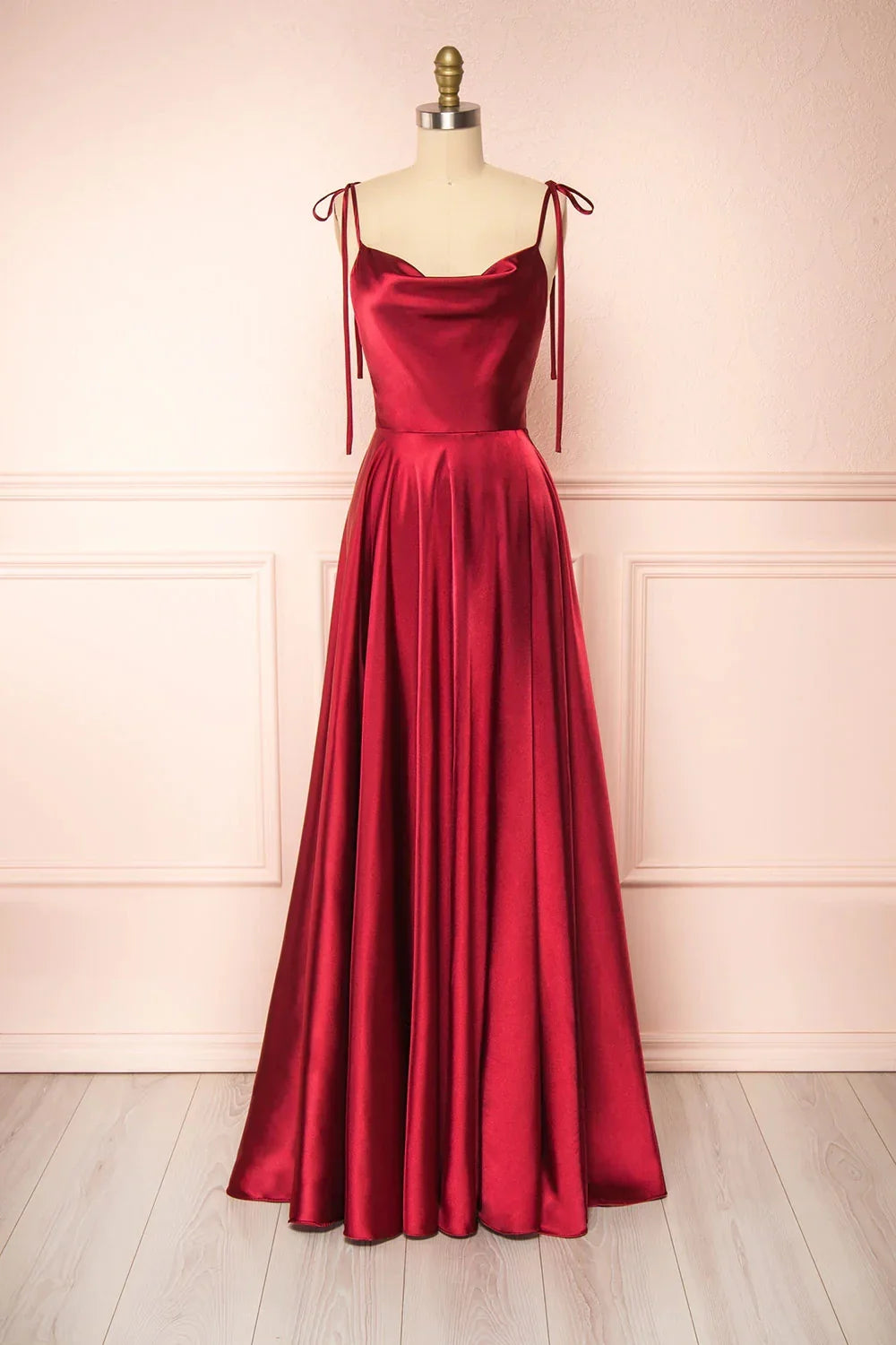 Elegant Bridesmaid Dress Cowl Neck Adjusted Spaghetti Silky-satin Fabric A-line Silhouette Wedding Women Long Gown