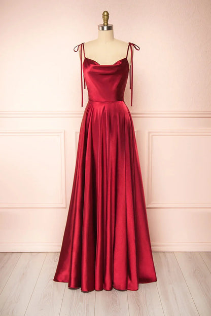 Elegant Bridesmaid Dress Cowl Neck Adjusted Spaghetti Silky-satin Fabric A-line Silhouette Wedding Women Long Gown