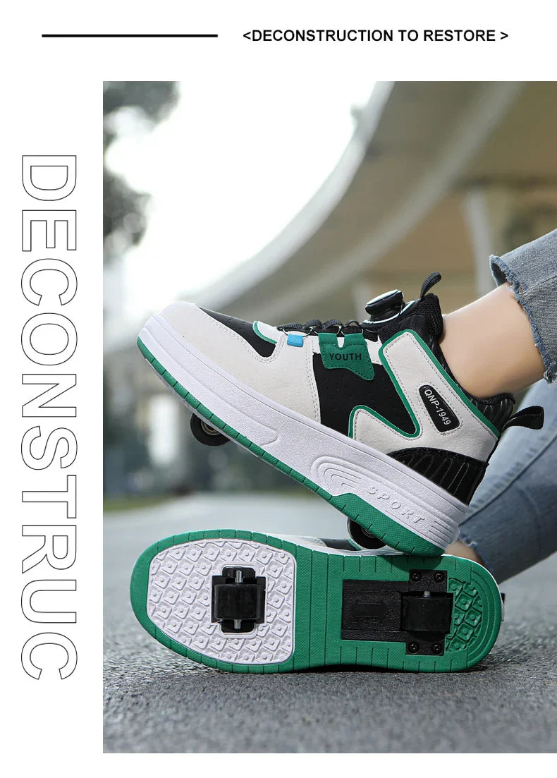 Children's walking shoes 2024 new double wheel invisible roller skates young primary school children big child swivel buckle