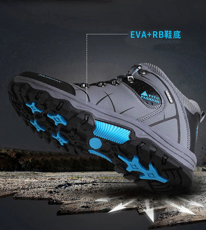 Winter Warm Cotton Shoes Men Outdoor Leather Black Casual Shoes Fur Sneakers High Top Rubber Ankle Boots Male Hiking Trekking 46
