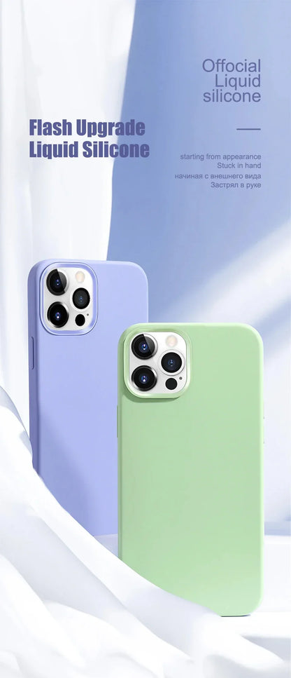 Luxury Liquid Silicone Phone Case For iPhone 15 13 12 11 14 Pro Max Bumper Cover 15 Plus Shockproof Protective Cases Accessories