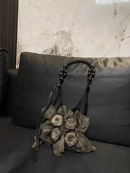 Rose Decor Shoulder Bags Fashion Commuter Tote Bags Classic Pleated Handbags High Quality Women Underarm Bags