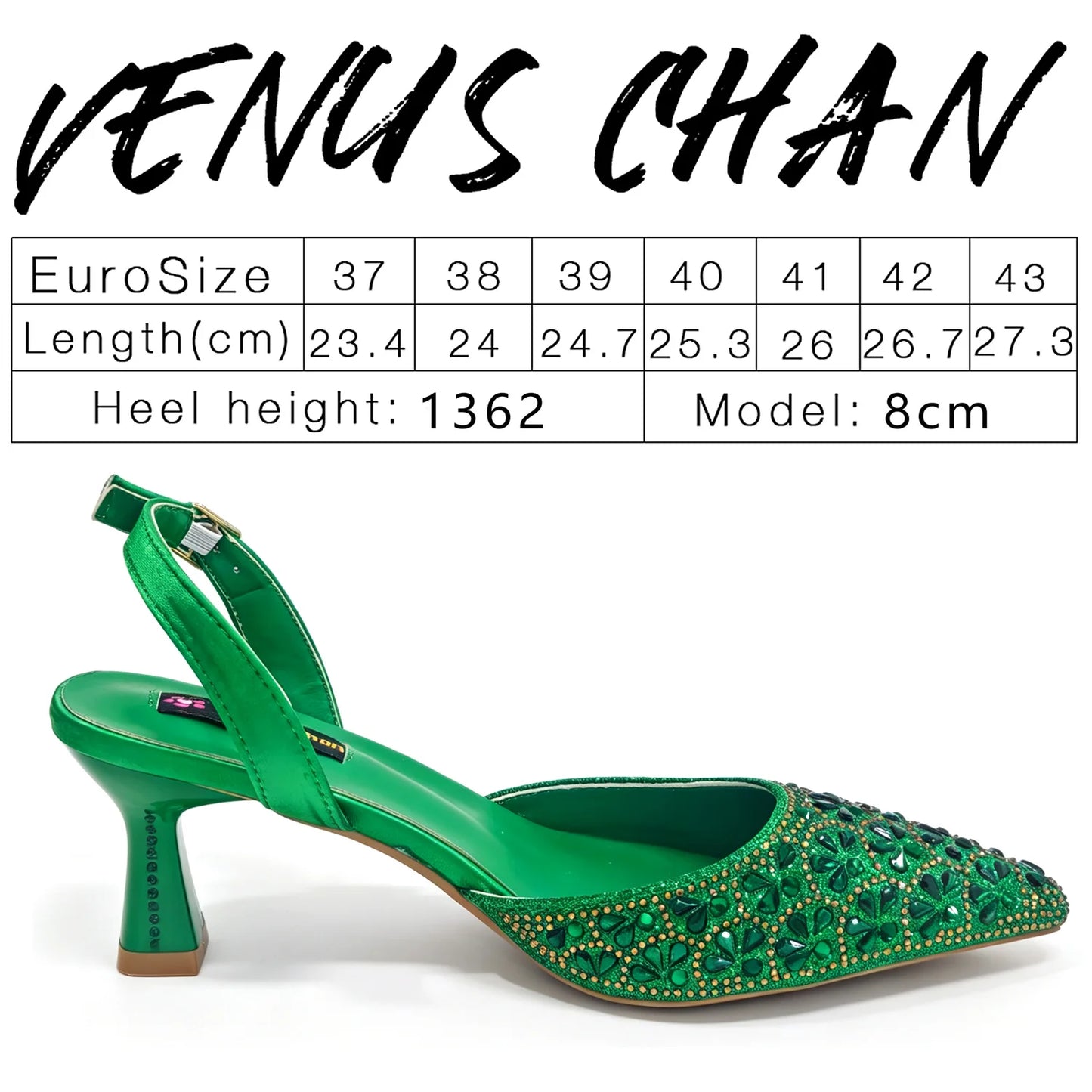 Italian Design Elegant Green Rhinestone Pointed Toe High Heels & Handbag Set - Ideal for Weddings and Special Occasions