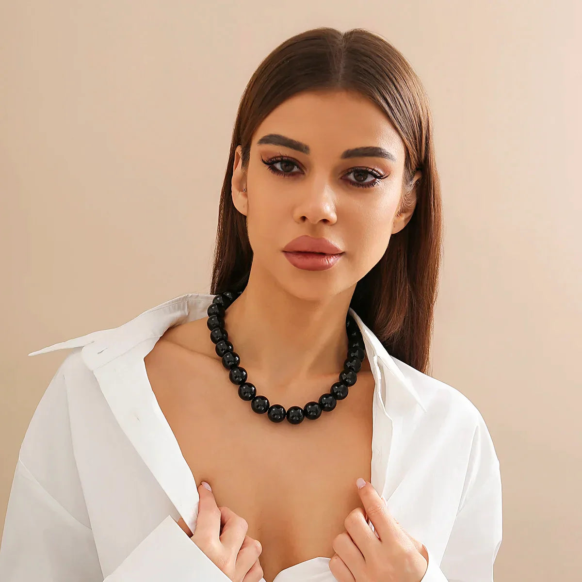 Salircon Gothic Simple Acrylic Red\Black Big Ball Bead Chain Necklace Women's Y2K Korean Clavicle Necklace Trendy Party Jewelry