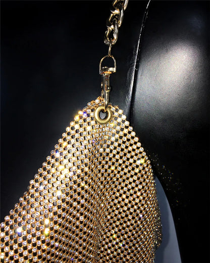 Shiny Rhinestone V Neck Tank Top 2025 Sexy Backless Metal Chain Spaghetti Straps Sling Camisole Women Nightclub Party Crop Top