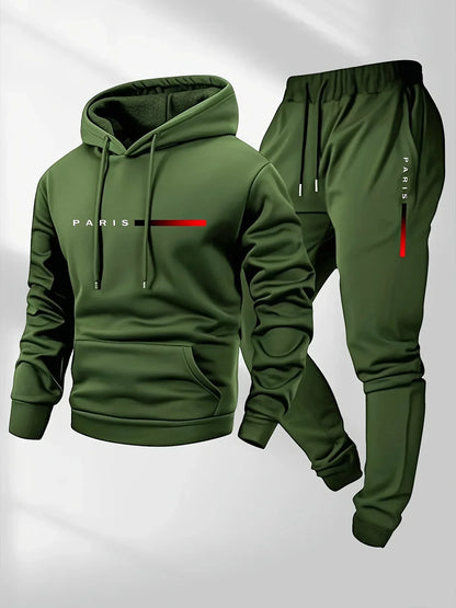 PARIS Letter Print Sweatshirt Suit Men's Fleece Hoodie Pants Set Spring Autumn Winter Warm Casual Sports Pullover Trousers Sets