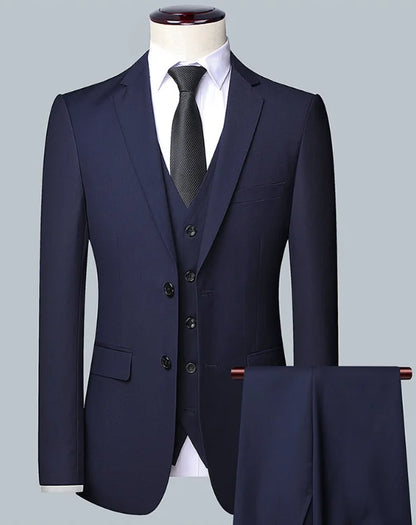 Men's Solid Color Business Suit Fashion Banquet Wedding Trend Groom Best Man Single 3/2/1
