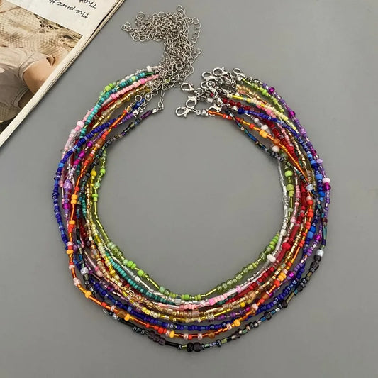 1 pc Irregualr Glasses Beads Choker Necklace for Women Fashion Trendy Popular Short Neck Jewelry Colorful Necklace  Wholesale