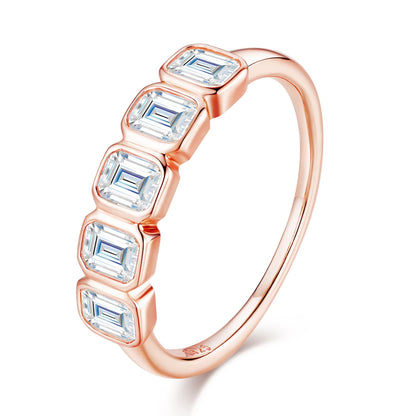 5-Stone Emerald Cut Moissanite Wedding Ring for Women 2.5ct D Color Lab-Grown Gemstone S925 Silver Plated 18K Gold Ring