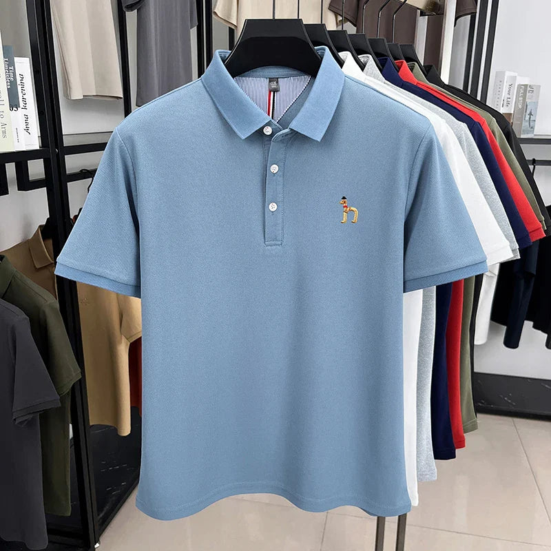 Brand Design Men's Polo Shirt Lapel Short Sleeve T-Shirt Summer New Exquisite Dog Embroider Fashion Business Handsome Men's Wear