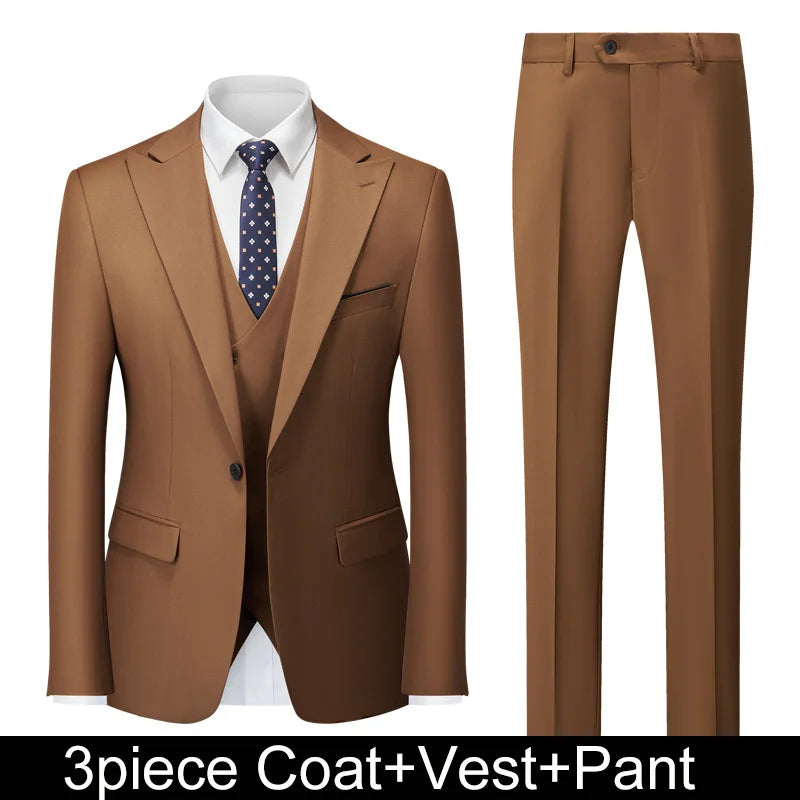 Men Suits Turn Down Collar Blazer Male Double-breasted Vest Straight-leg Pant Man Solid Business Wedding 3-piece Set