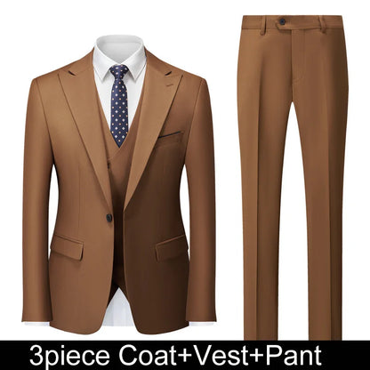 Men Suits Turn Down Collar Blazer Male Double-breasted Vest Straight-leg Pant Man Solid Business Wedding 3-piece Set
