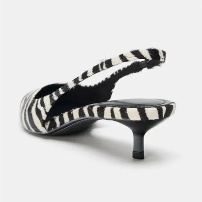 Stylish Zebra Print Design High Heels for Women Sexy Pointed Toe Kitten Heels Sandals Comfortable Street Style Slingback Shoes