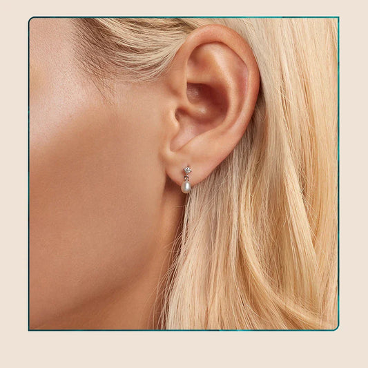 White Gold Plated Moissanite Freshwater Pearl Earrings for Women, 925 Sterling Silver Elegant Stud Huggies Christmas Gift