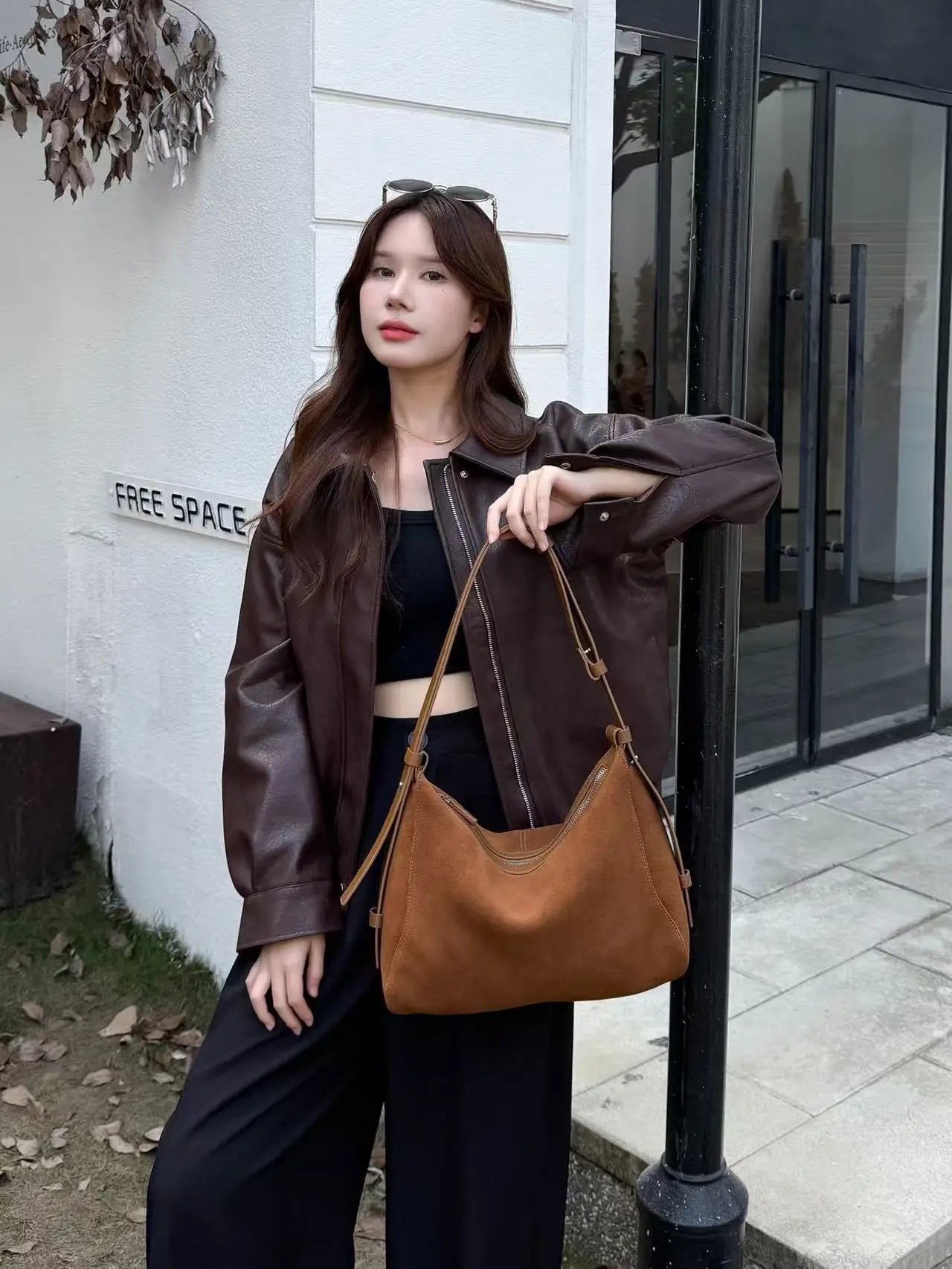 Genuine Grade Suede Leather Luxury Designer Large Capacity Women's Tote Bag Vintage Shoulder Crossbody Underarm Bags Trendy New