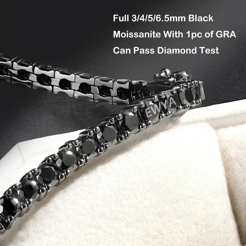 3mm 0.1CT Gradient Color Black Grey White Moissanite Diamond Tennis Bracelet for Men Women Unisex 925 Silver Link Bracelets