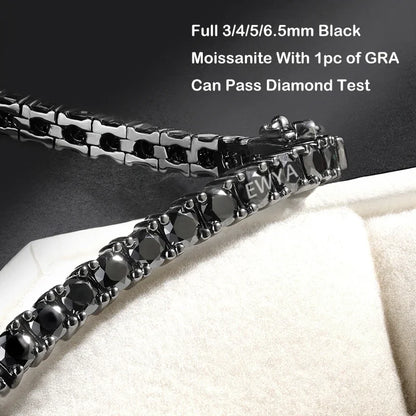 GRA Certified 3/4/5mm Full Black Moissanite Tennis Bracelet for Women Men 925 Silver Plated 18K Rose Gold Link Bracelets