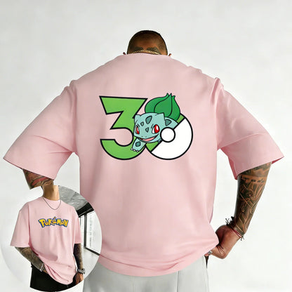 30th Anniversary Bulbasaur Printed T-shirt Summer Men's and Women's Loose Casual Hip Hop Trendy Short Sleeve Top