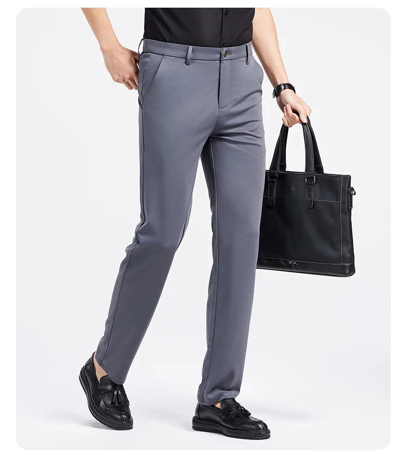 Men Spring Summer Thin Formal Dress Pants High Quality Elastic Waist Business Casual Suit Trousers Work Office Black Long Pants