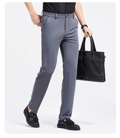 Men Spring Summer Thin Formal Dress Pants High Quality Elastic Waist Business Casual Suit Trousers Work Office Black Long Pants
