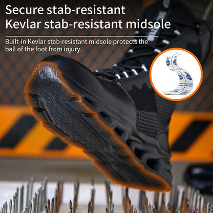 Safety Shoes Men Boots High Top Work Sneakers Steel Toe Anti-smash Puncture-Proof Work Boots Breathable Indestructible Shoes