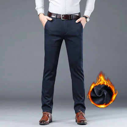 Winter Men Brand Fleece Pants Warm Cotton Business Thick Suit Casual Trousers Male Plush Formal Wear Pants 28-40