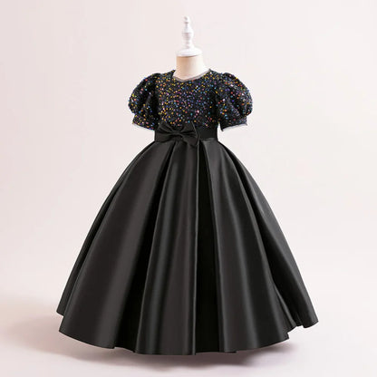 Summer Sequin Bridesmaids Party Girl Dress Elegant Bow Wedding Princess Prom Kids Dress For Girls Gala Birthday Evening Costumes
