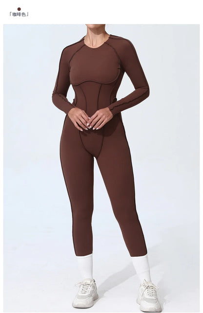 Women's High Elasticity Sports Bodysuit Kit Yoga Fitness Jumpsuit Open Back Hip-Lift Outdoors Gym Workout Sexy Fitness Outfit
