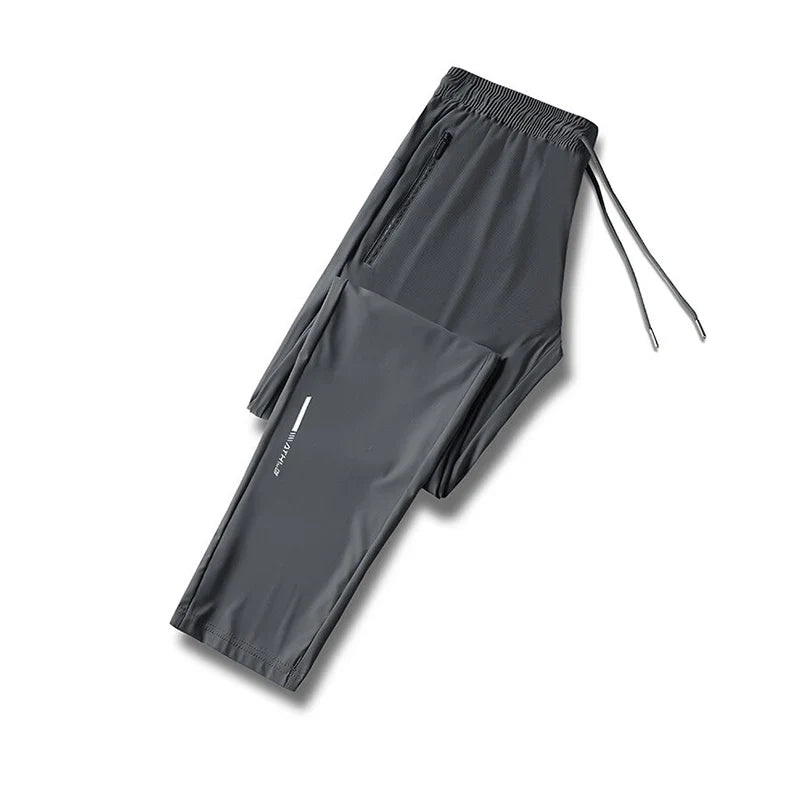 Ice Silk Long Pants For Men's Summer Quick Drying Loose Straight Leg Pants High Elasticity Sports Leggings Casual Pants