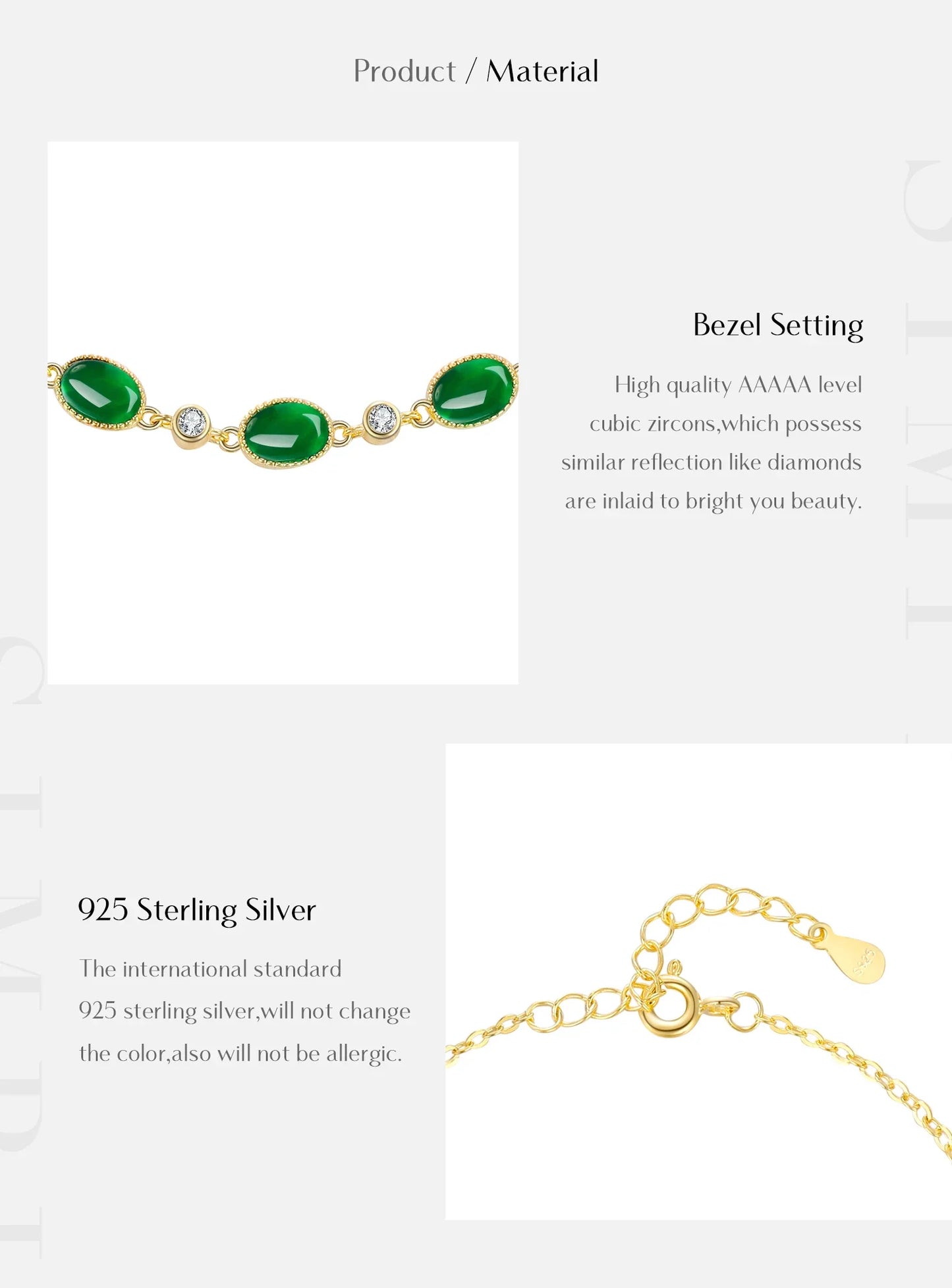 925 Sterling Silver Exquisite Elegant Oval Green CZ Charm Bracelet For Women Golden Color Daily Party Fine Jewelry