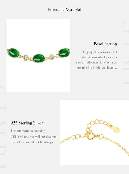 925 Sterling Silver Exquisite Elegant Oval Green CZ Charm Bracelet For Women Golden Color Daily Party Fine Jewelry