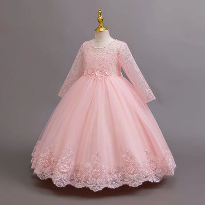 New Flower Girl Wedding White Lace Dress Elegant Girl Beauty Pageant Princess Long Dress 4-12-year-old Summer Children's Clothin
