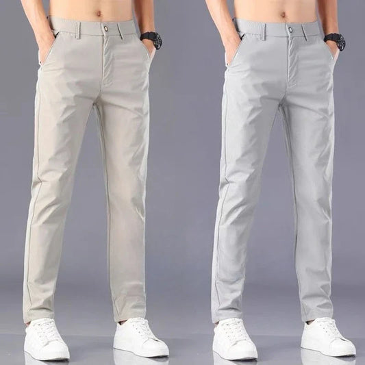 Men's Lightweight Casual Pants Summer Thin Ice Silk Straight Tube Simple Business Office Trousers Comfortable Soft Daily Wear