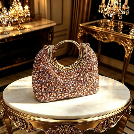 2026 New Arrival Italian-Inspired Peach Rhinestone Pointed Toe Women’s High Heels with Matching Handbag Set – Elegant Wedding