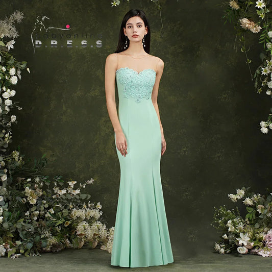 Women Mermaid Evening Dresses Mint Green Gold Appliqués Beads Sweetheart Illusion Backless Maxi Gowns Vestido de Festa