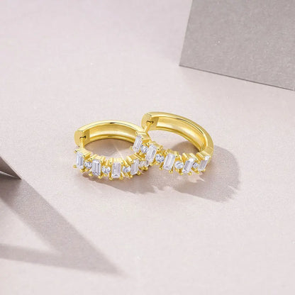 Moissanite Hoop Earring Emerald&Round 925 Sterling Silver 18k Gold Plated Huggie Earrings for Women Luxury Jewelry Gift