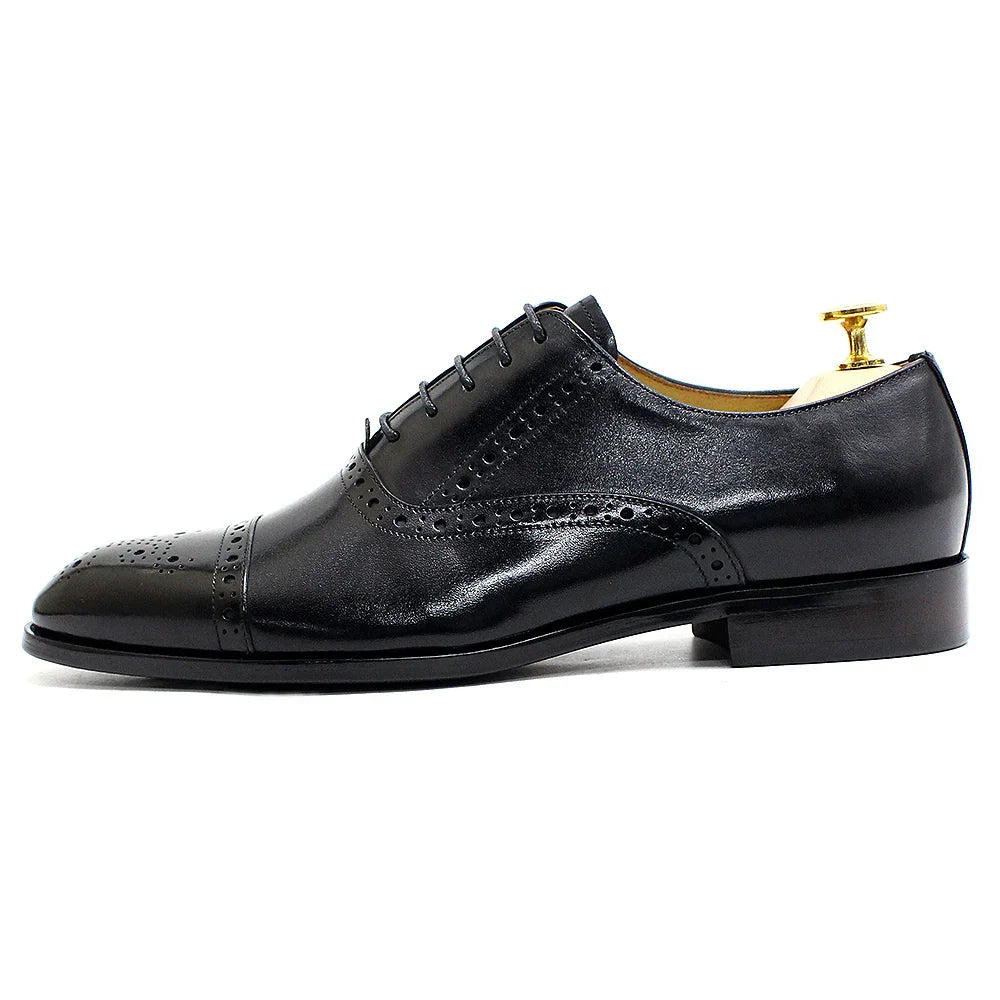 Luxury Genuine Leather Calfskin Cap Toe Oxfords Men's Dress Shoes Italian Style Lace-Up Wedding Business Formal Shoes for Men