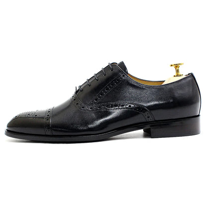 Luxury Genuine Leather Calfskin Cap Toe Oxfords Men's Dress Shoes Italian Style Lace-Up Wedding Business Formal Shoes for Men