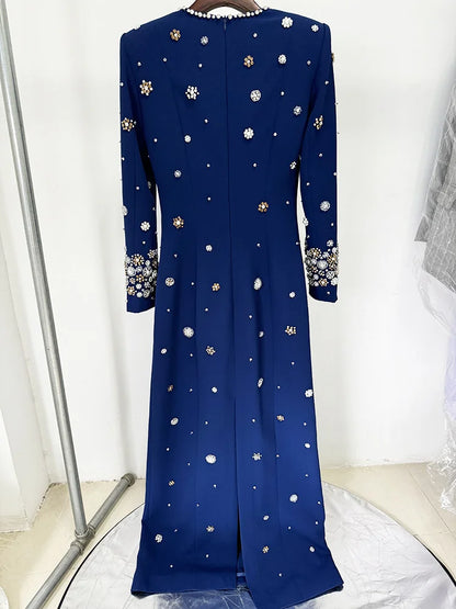 Fashion 2026 Designer Party Vestido Women's Formal Long Sleeve Luxurious Beaded Long Maxi Dress