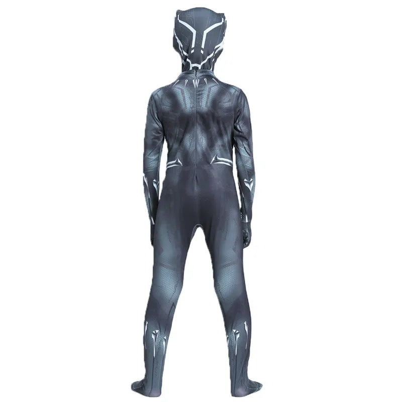 Kids Black Panther Jumpsuit with Halloween Mask Superhero Costume for Boys Girls Soft Breathable Fabric Party Dress Up Cosplay