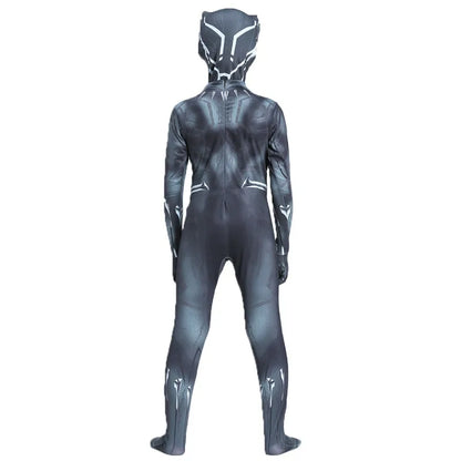 Kids Black Panther Jumpsuit with Halloween Mask Superhero Costume for Boys Girls Soft Breathable Fabric Party Dress Up Cosplay