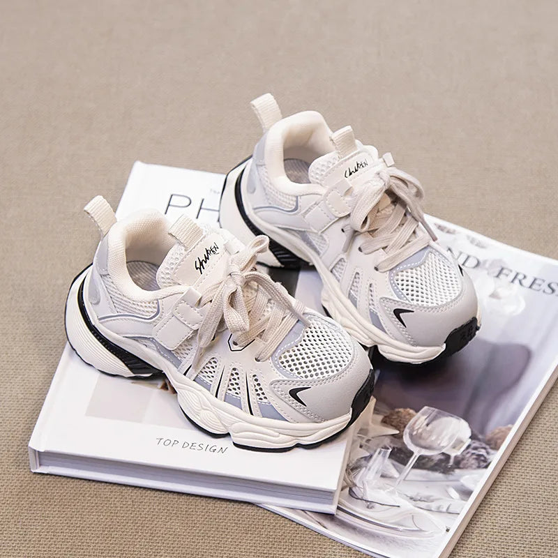 Spring and Autumn Children Sports Shoes Unisex Kids Sneakers Mesh Upper Breathable Basketball Shoes Tennis Casual Flats Footwear
