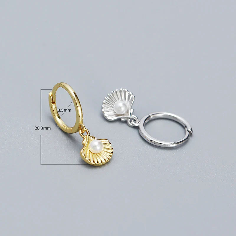925 Sterling Silver Romantic Sea Shell Pendant Synthetic Pearl Drop Earrings for Women Trendy Beach Bohemian Part Jewelry