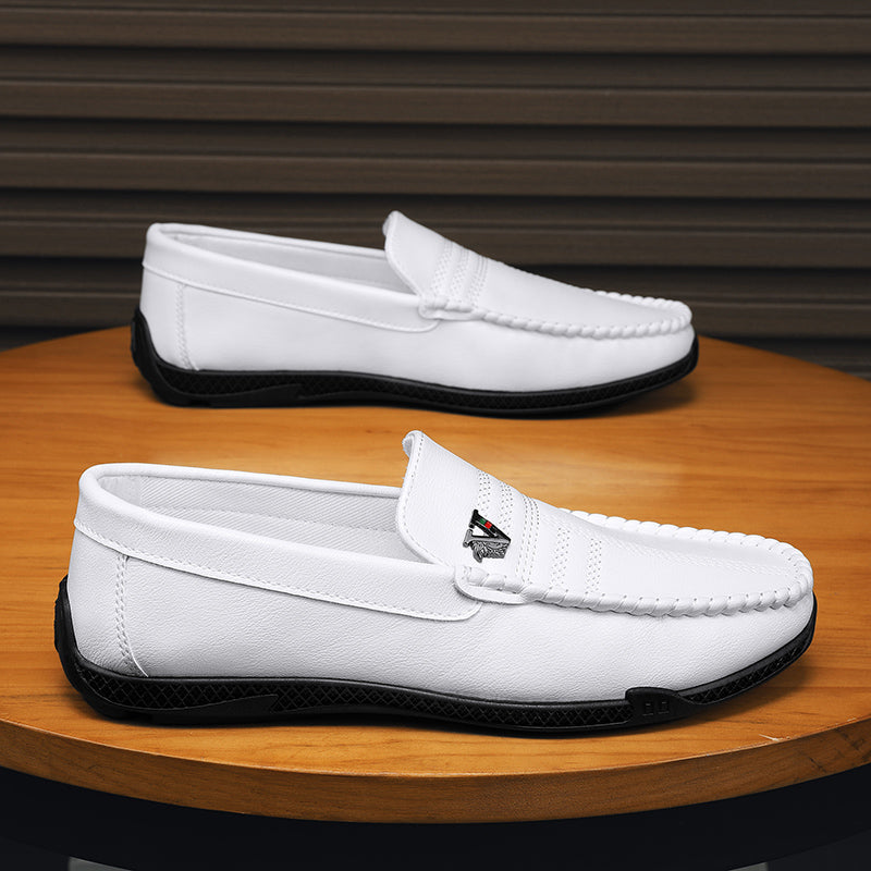 New White Black Leather Men Casual Shoes Luxury Brand Formal Dress Shoes Designer Men Loafers Breathable Slip on Driving Shoes