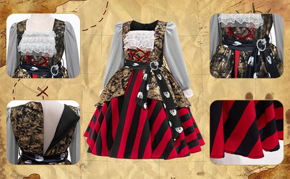 Carnival Ocean Theme Girls Pirate Costume Buccaneer Princess Dress Up For Kids With Accessories Halloween Cosplay Party Outfit