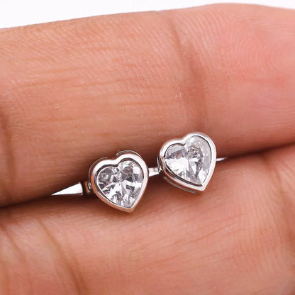 5mm Heart Cut Moissanite Solitaire Stud Earrings for Women Bezel Set Diamond 925 Sterling Silver Earring Jewelry Gift for Her